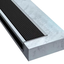 5M Bullnose Stair Anti Slip Nosing Self-Adhesive Vinyl Edging Strip,Non Slip Step Trim,PVC Rubber Angle Stair Edge Trim(50x25mm,Black with Grey)