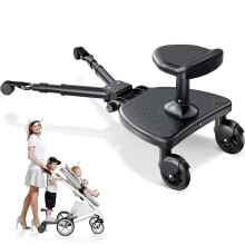 Joycushy Buggy Board with Large Seat, Universal 2-in-1 sit and Stand Buggy Board with Anti Slip Mat, Kiddy Board for Over 99% of Prams, Load Capacity