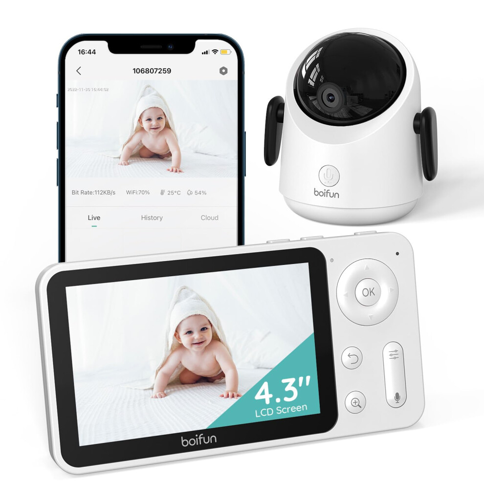 2.4Ghz Wifi Video Baby Monitor Camera, App & Screen Control,1080P 360 Camera, Motion & Sound Detection, Auto Tracking, Night Vision, Two-Way Boifun