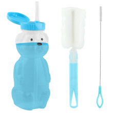 Honey Bear 8.35 oz Straw Tumbler Juice Bottle with Long Straw with Brush and 1 Straw Brush, Straw Learning Cup