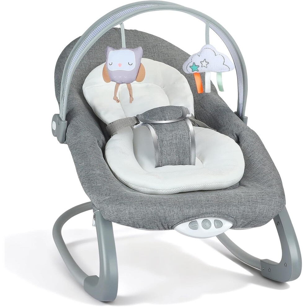 Joycushy Baby Bouncer From Birth, Electric Baby Swing Chair With Soothing Vibrations And Music, Adjustable Baby Rocker With 3-Point Harness, Removable Toy Bar