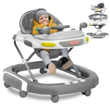 2 in 1 Foldable Baby Walker & Rocker - Multifunctional with 4 Adjustable Heights, Removable Feeding Tray, Music & Silent Wheels - Baby Walker for Boy