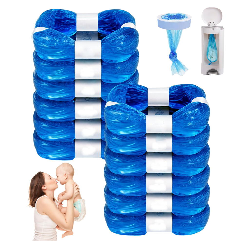Nappy Bin Refill,12 Pack Diaper Bin Pail Disposal Bags 4.5M, Nappy Bags Compatible With Tommee Tippee, Litter Genie, Diaper Genie, Angelcare, Twist & Vutlace