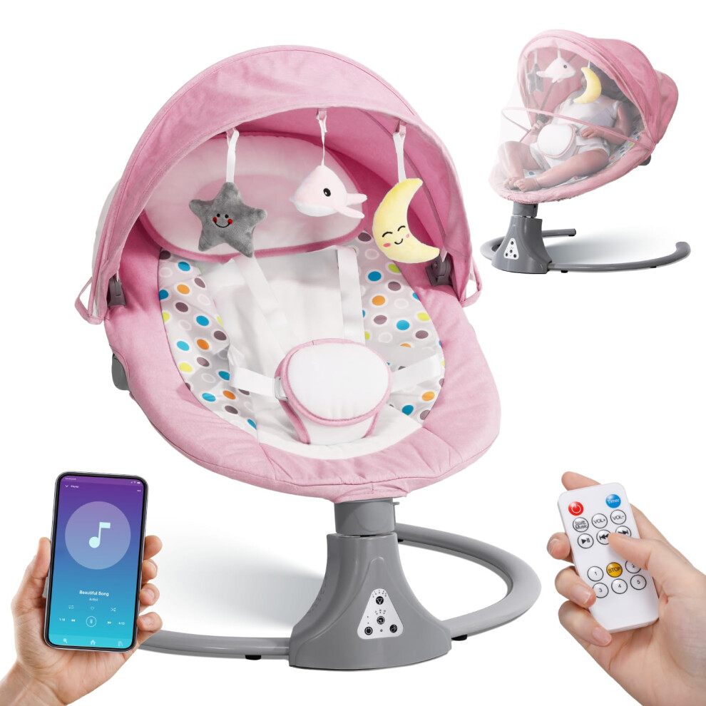Kisdream Electric Baby Swing Chair: Baby Rocker With Bluetooth Remote Control - Bouncer Chair 5 Speeds & 12 Preset Lullabies Toddler Swing With 3 Timers For N