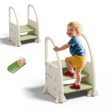 hoopyosms Step Stool for Kids with Handles, Adjustable to 2 or 3 Steps, Anti-Slip and Sturdy Toddler Stool for Bathroom, Kitchen and Bedroom, Green