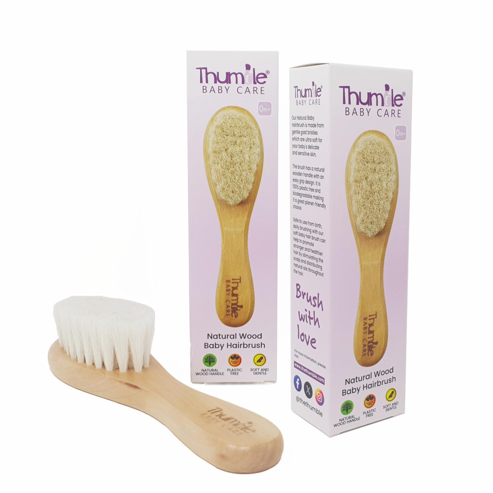 Baby Hair Brush (2 Pack) - Super Soft Goat Bristle Hairbrush For Newborns, Babies And Toddlers - Wooden Baby Brush - Newborn Hairbrush - Crad Thumble