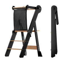 COSYLAND Foldable Toddler Step Stool for Kitchen - Space Saving Toddler Kitchen Stool Helper with Protective Net - Height Adjustable Kids Standing To
