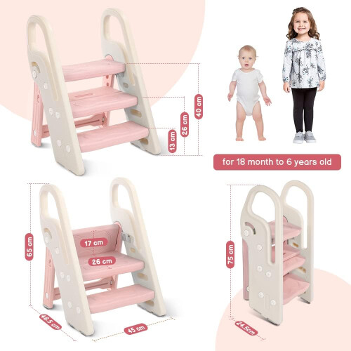 Onasti Foldable Step Stool for Kids, 2 Steps - 3 Steps Height Adjustable Toddler Step Stool, Toilet Steps for Potty Training, Learning Tower with Han 1