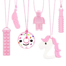 Chew Toys for Autistic Children, 6 Pack Sensory Chew Necklace Made of Food Grade Silicone for Kids, Safe Teethers Toy for Baby Boys Girls with Teethi