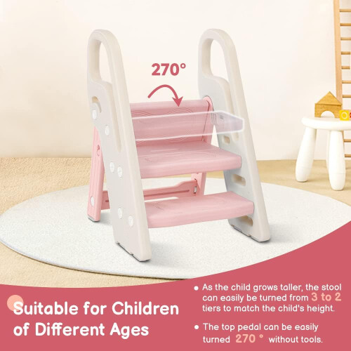 Onasti Foldable Step Stool for Kids, 2 Steps - 3 Steps Height Adjustable Toddler Step Stool, Toilet Steps for Potty Training, Learning Tower with Han 2