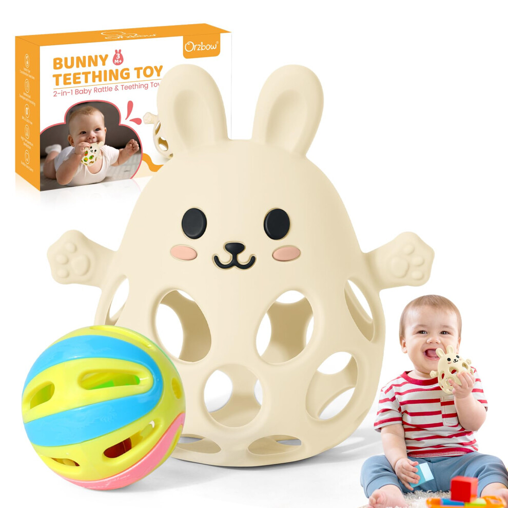 Teething Toys For Baby, Multi-Purpose Teething Mitten With A Rattle, Silicone Bunny Baby Teether For Sucking Needs, Lightweight Baby Sensory T Orzbow