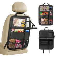 Resszo Car Organiser,Car Seat Organiser for Kids with Tablet Holder, Multifunctional WaterProof Back Seat Protector with 10.5 iPad Foldable Tray Tabl