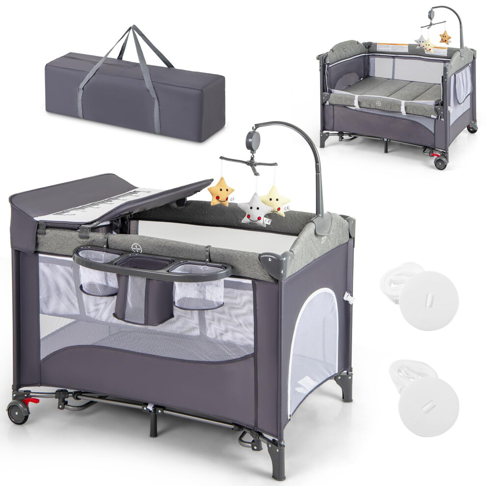 6-In-1 Baby Travel Cot, Infant Bedside Sleeper With Detachable Changing Table, Music Box And Hanging Toys, Adjustable Nursery Center For Newb Maxmass