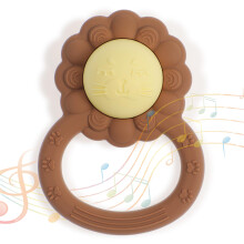 Silicone Baby Rattle Teether, Lion Shape Baby Toy for Sensory and Chewing Development, BPA Free (Clay)