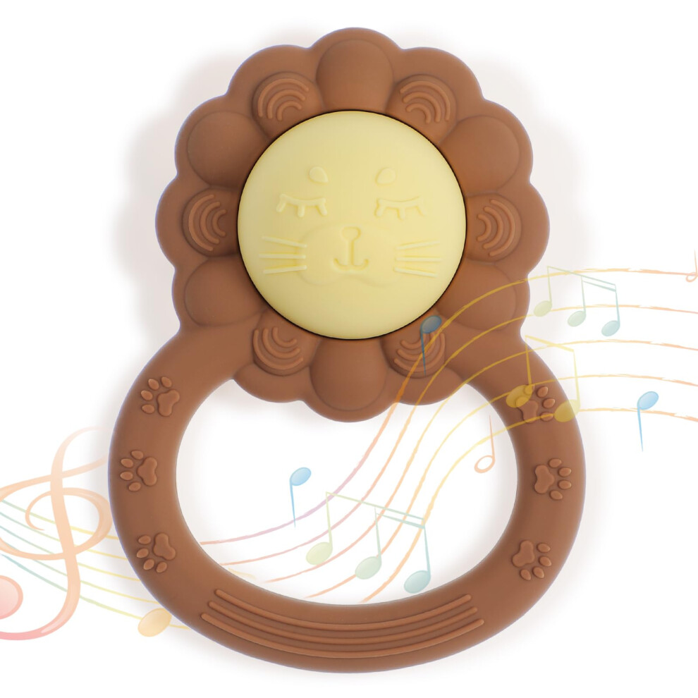 Silicone Baby Rattle Teether, Lion Shape Baby Toy For Sensory And Chewing Development, Bpa Free (Clay) Meanus