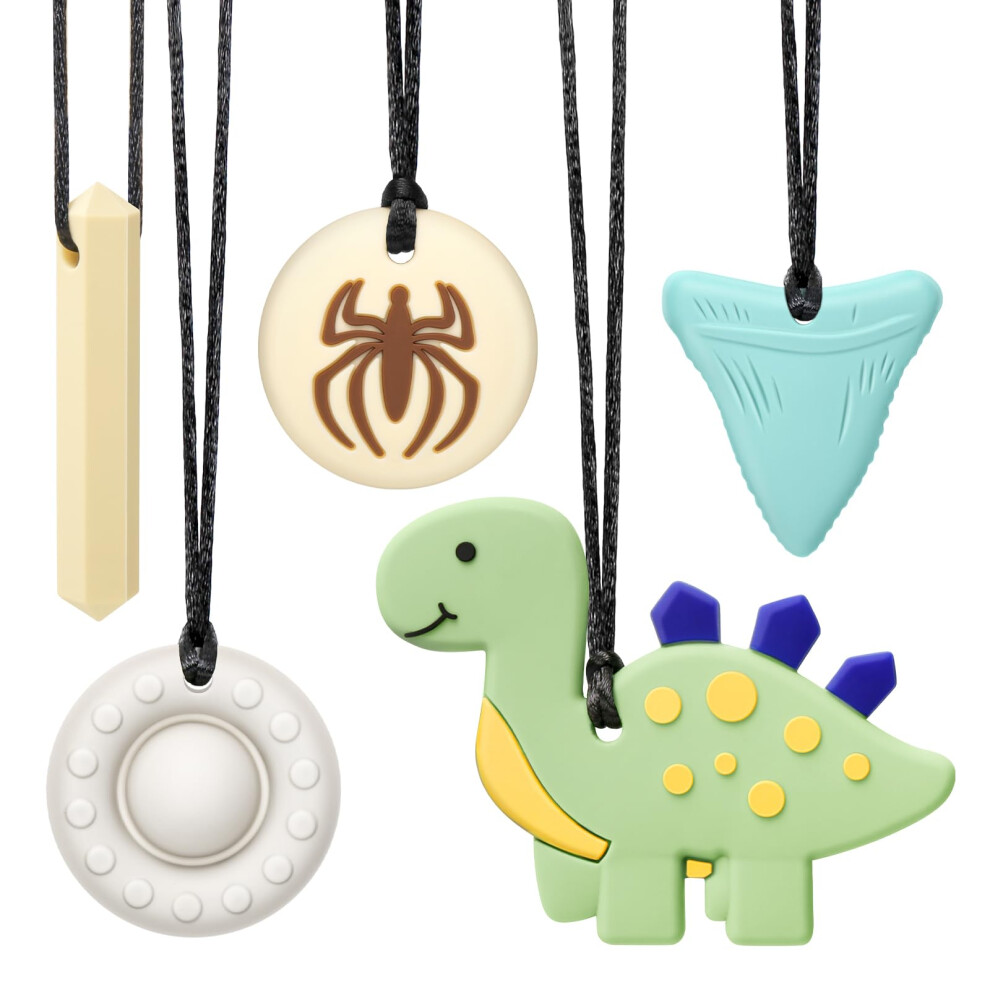 Cldy Boys Sensory Chew Necklace For Autism & Adhd – 5 Pack Food Grade Silicone Chew Toys For Kids, Bpa-Free Oral Motor Teether For & Girls, Safe For
