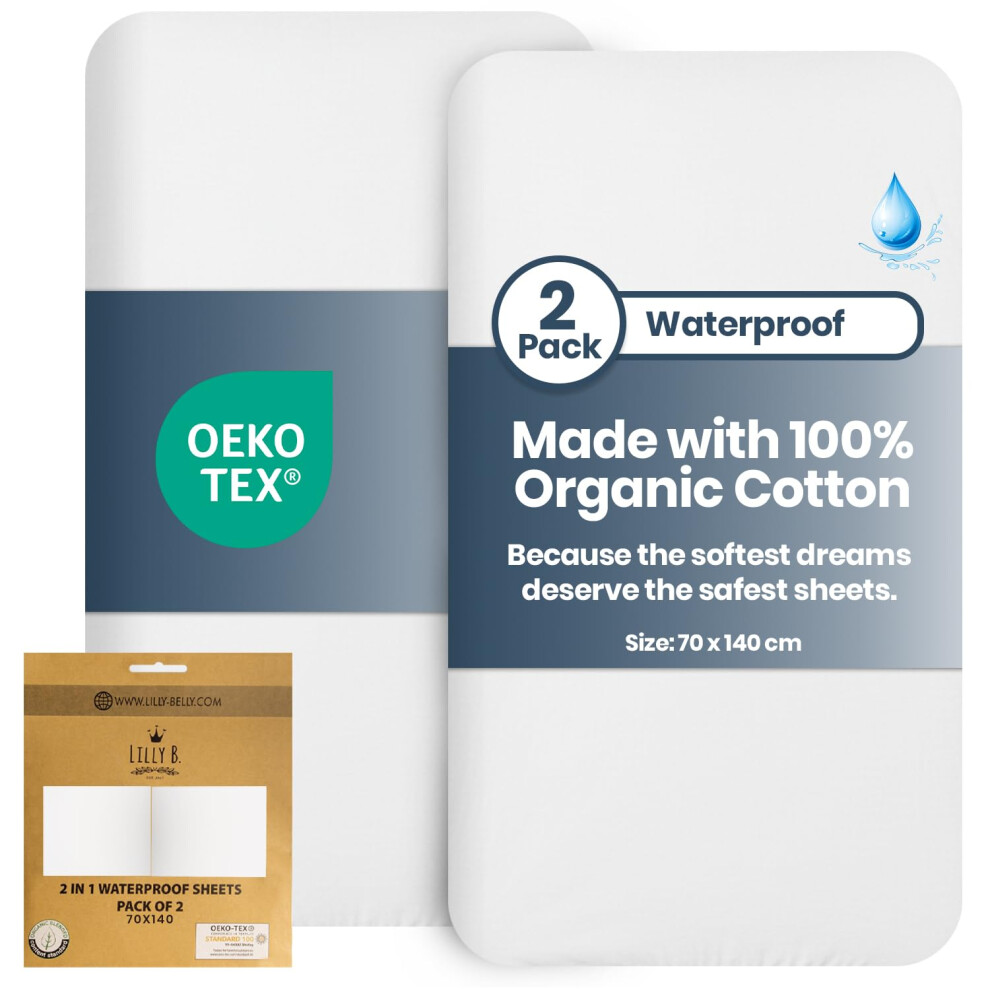 Lilly Belly Organic Cotton Waterproof Crib Sheet - 90X55 | Gentle On Baby's Skin | Breathable Fabric For Moses Basket Sheets | Travel Cot Sheets | Mo