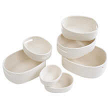 Sagittar Set of 7 Storage Basket Woven Cotton Rope, Hand Knitted Storage Baskets for Bathroom Shelve Nursery, Decorative Basket Organizer Bins, White
