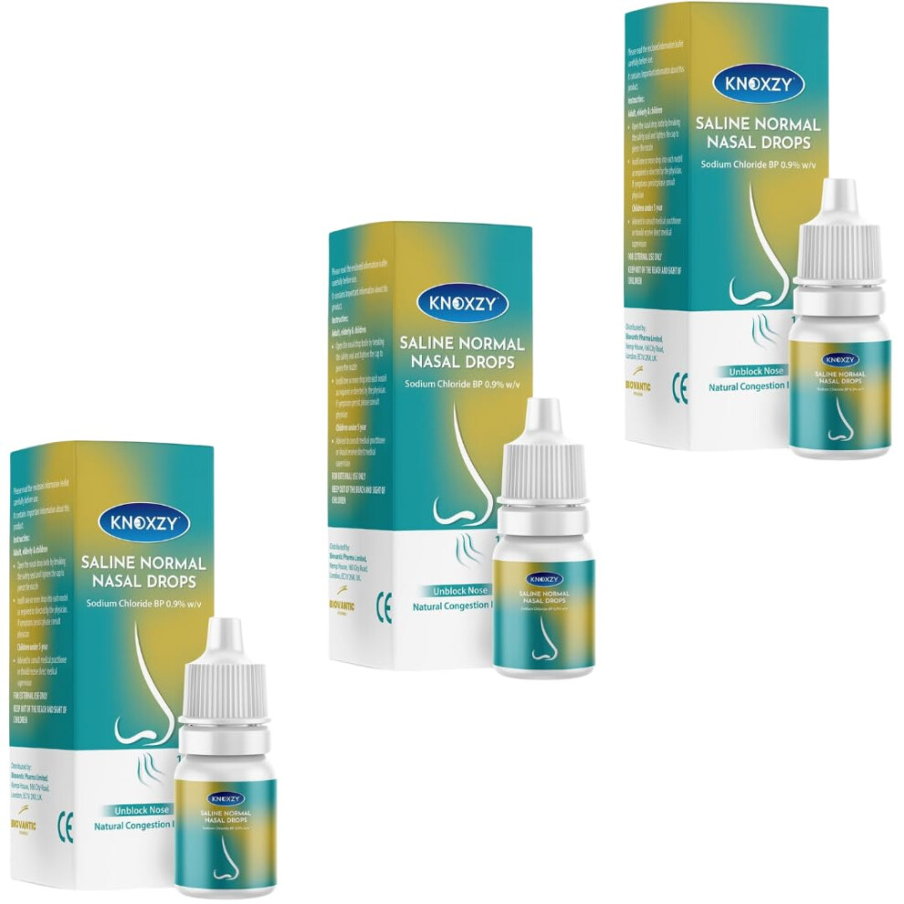 Knoxzy Saline Nasal Drops, 10Ml, Set Of 3, Suitable For Children, Instant Relief For Blocked Nose & Sinuses Arian Medical