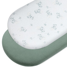 Peepeemax Moses Basket Sheets 90x50 cm, 2 Pack Muslin Bedside Crib Fitted Sheets, Soft and Breathable Crib Sheets Fit for Rectangular and Oval Bassin