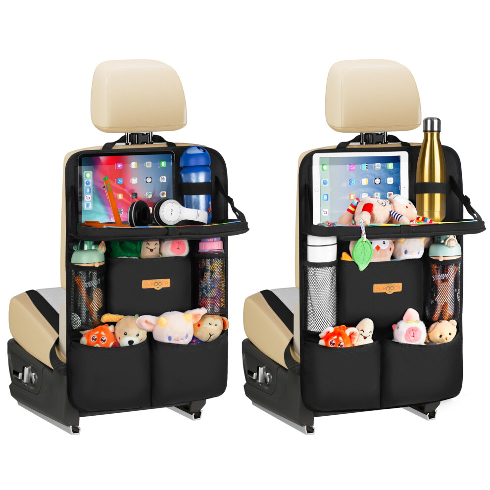 Car Seat Organiser Kids With Foldable Tray – 7 Pockets, Roadtrip Essentials – Fits Most Vehicles Surdoca