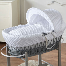 For Your Little One White Dimple Grey Wicker Baby Moses Basket With Mattress