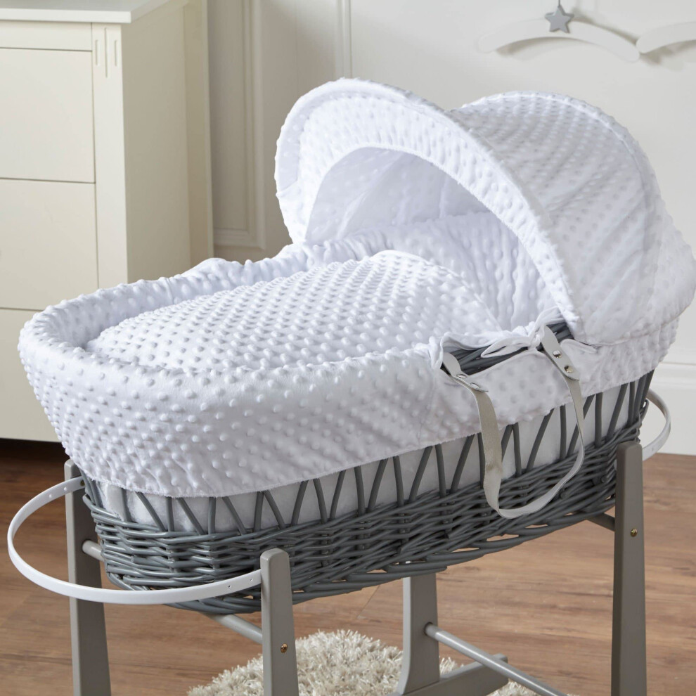 Dimple Wicker Baby Moses Basket With Mattress White/Grey For Your Little One