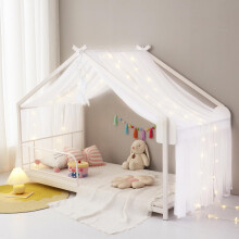 ZIQINPSQ Bed Canopy House Canopy Bed Curtains For Girls Boys,Sheer Bed Scarf Nursery Montessori House Bed Metal Floor Bed For Single Twin Size Bed De