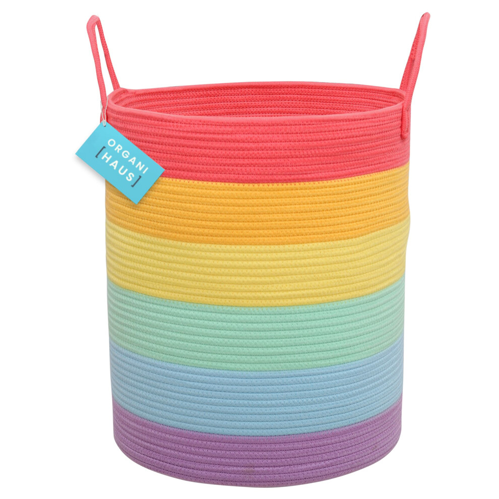 Tall Rainbow Rope Blanket Basket For Living Room Decor, Cute Woven Baby Laundry Basket, Baby Nursery Hampers For Toys, Laundry Hamper For Organihaus