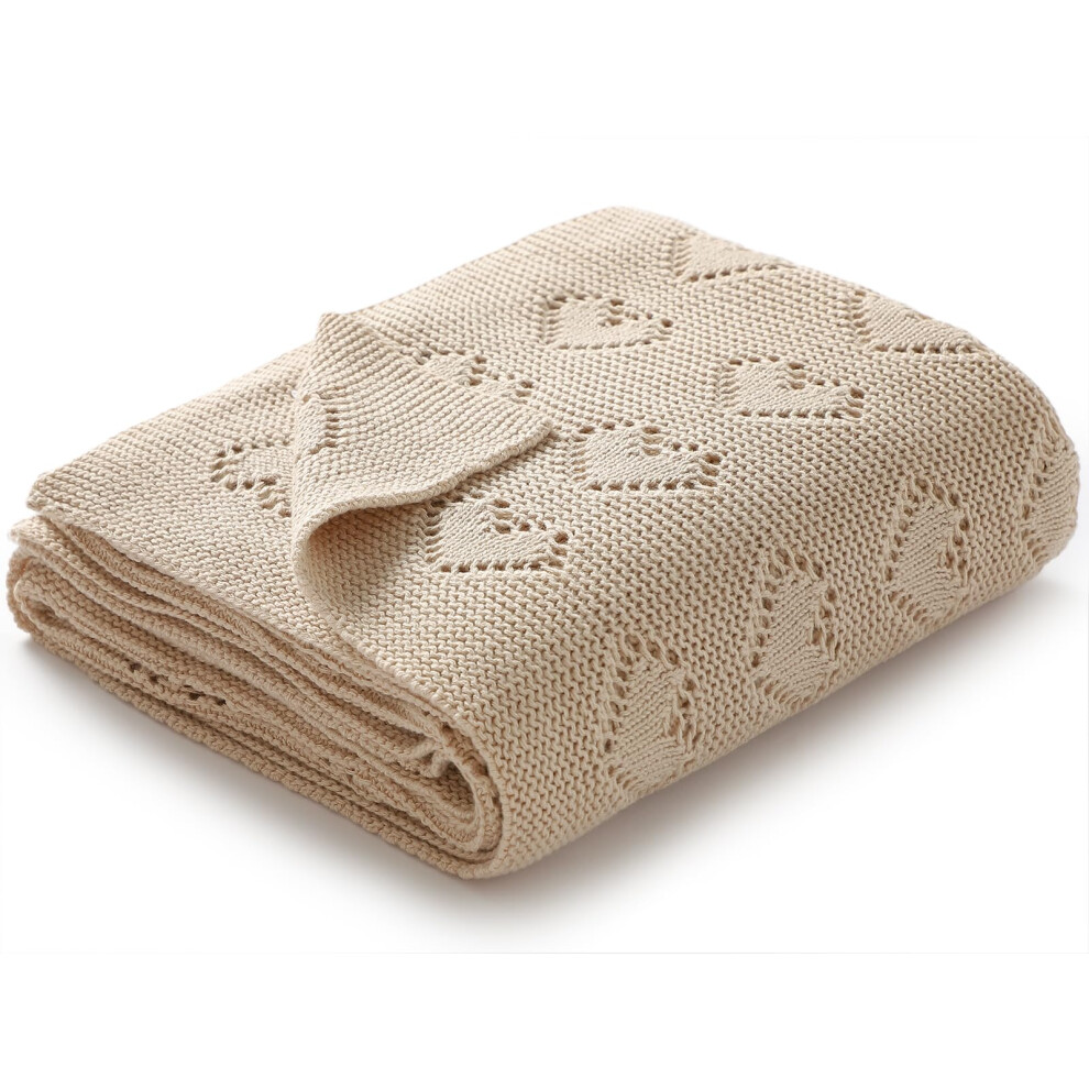 Mimixiong 100% Cotton Knitted Cellular Baby Blanket, 100 X 80Cm (Beige)