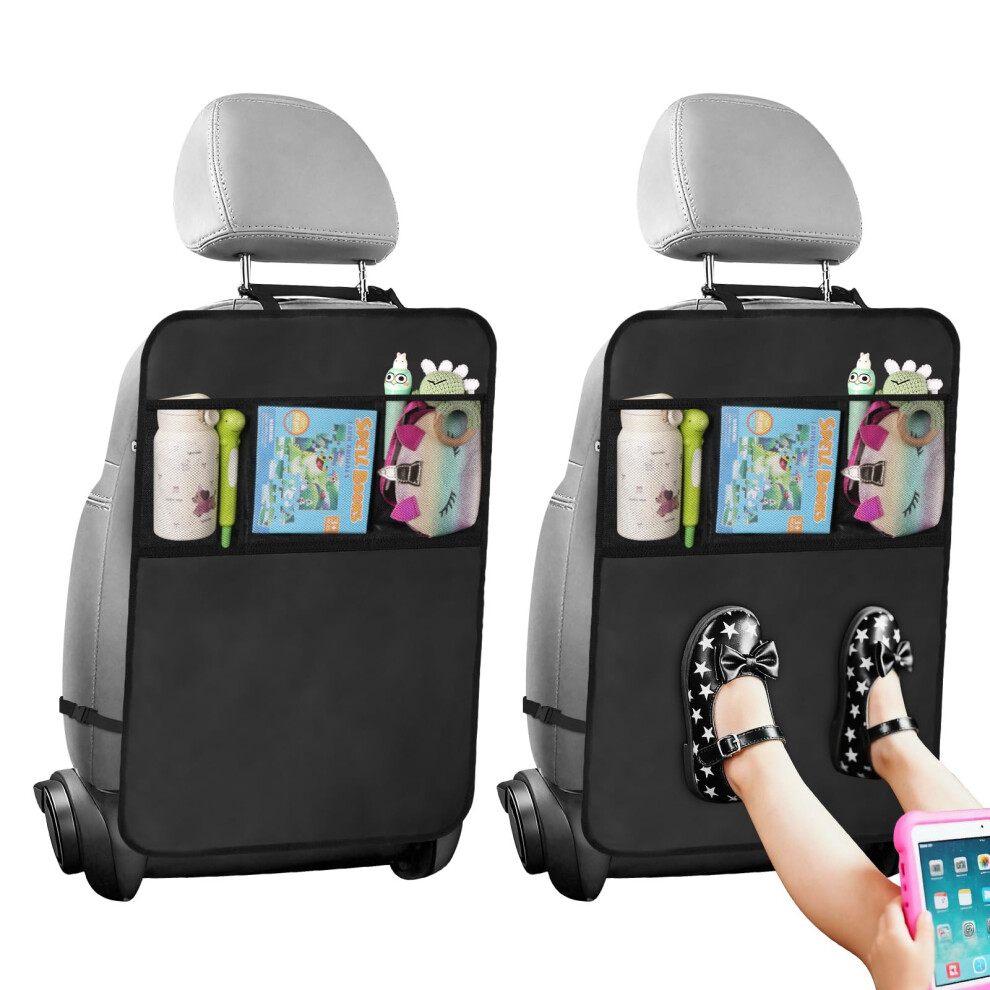 2 Pack Child Car Seat Protectors, Adjustable Child Back Seat Cover, Kick Protector Kids For Universal Vehicles With 3 Mesh Pockets, Oxford Fabr Adiwo
