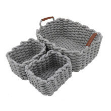 Icegrey Cotton Rope Baskets with Handles, Decorative Natural Rectangle Storage Baskets Organizers for Nursery, Baby Room, Bedroom, Living Room Grey S