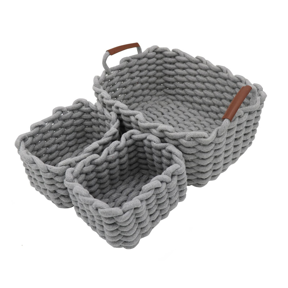 Icegrey Cotton Rope Baskets With Handles, Decorative Natural Rectangle Storage Baskets Organizers For Nursery, Baby Room, Bedroom, Living Room Grey S