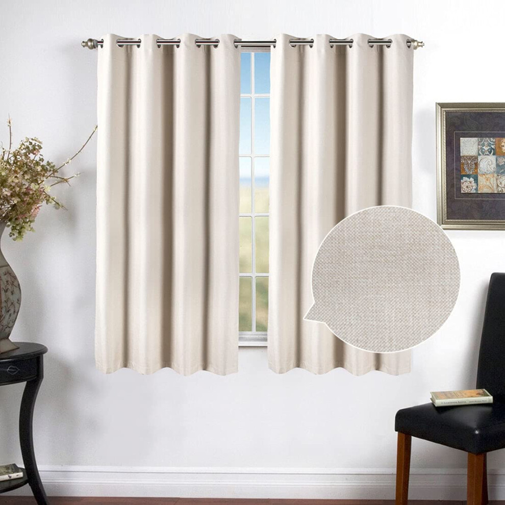 Chlophy Beige Blackout Curtains Ivory Cream For Bedroom Neutral Linen Faux Textured Eyelet 4654In Short Taupe Nursery Boys Girls Children Living Room Darken