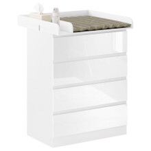 WOLTU Baby Changing Table with 4 Drawers, Dresser Unit for Nursery and Bedroom, MDF + Particleboard, White & High Gloss White