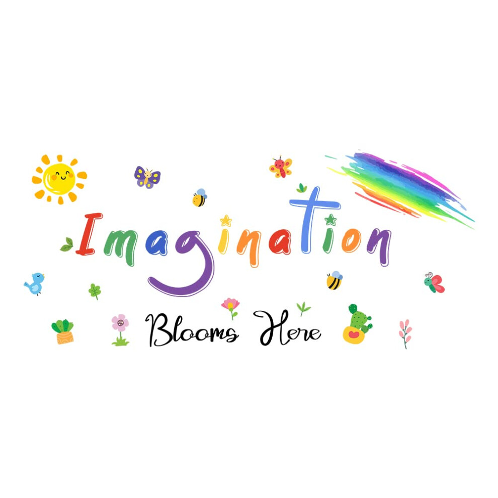 Imagination Blooms Here Wall Sticker Colorful Flowers Rainbow Children Playroom Nursery Decor Kids Playroom Classroom Wall Vinyl Art Sticke Superdant