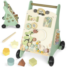AIYAPLAY Wooden Baby Walker, Push Along Walker Toys with Speed Control, Montessori-Inspired Learning Activity Centre with Xylophone, Gears and Bead M
