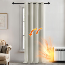Deconovo Super Soft Eyelet Curtain, Noise Reducing Blackout Curtain, Energy Saving Thermal Curtain for Kids, 55 x 96 Inch, Light Beige, 1 Panel