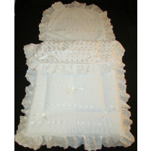 Full Size Baby Pram Bedding Set for Silver Cross Kensington and Balmoral Prams (Broderie Anglaise) 560 x 520mm Excluding Lace.