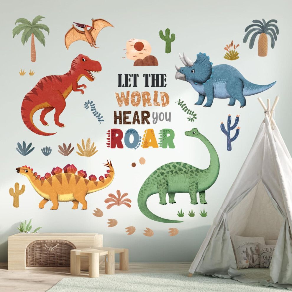 Decowall Boys Boho Dinosaur Wall Stickers Dino Palm Tree Wall Decals Bedroom Kids Room Classroom Home Décor (Sg2-2425)