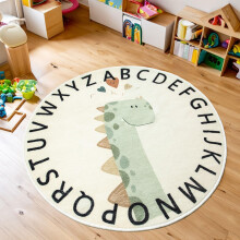 Tapis Design Cartoon Dinosaur Rugs, Soft Cute Childrens Rug, Low Pile Non-slip Washable Kids Carpets for Nursery Boys Girls Bedroom Playroom, Round 1