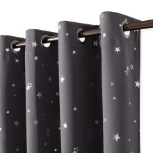 PONY DANCE Foil Printed Blackout Curtains for Bedroom - Boys Girls Thermal Insulated Kids Curtains with Eyelet Noise Reducing for Living Room, Grey,