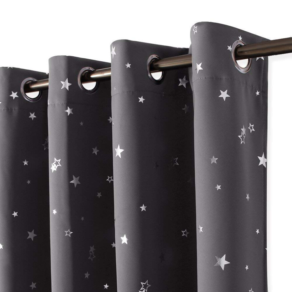 Foil Printed Blackout Curtains For Bedroom - Boys Girls Thermal Insulated Kids Curtains With Eyelet Noise Reducing For Living Room, Grey Pony Dance