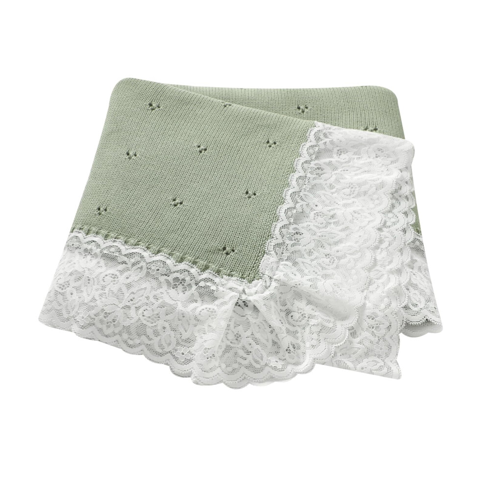 Hadetoto Knit Baby Blanket Cotton Soft Lace Crochet Cellular Blankets Baby Essentials For Newborn Girls Boy, 82X102cm (Light Green)
