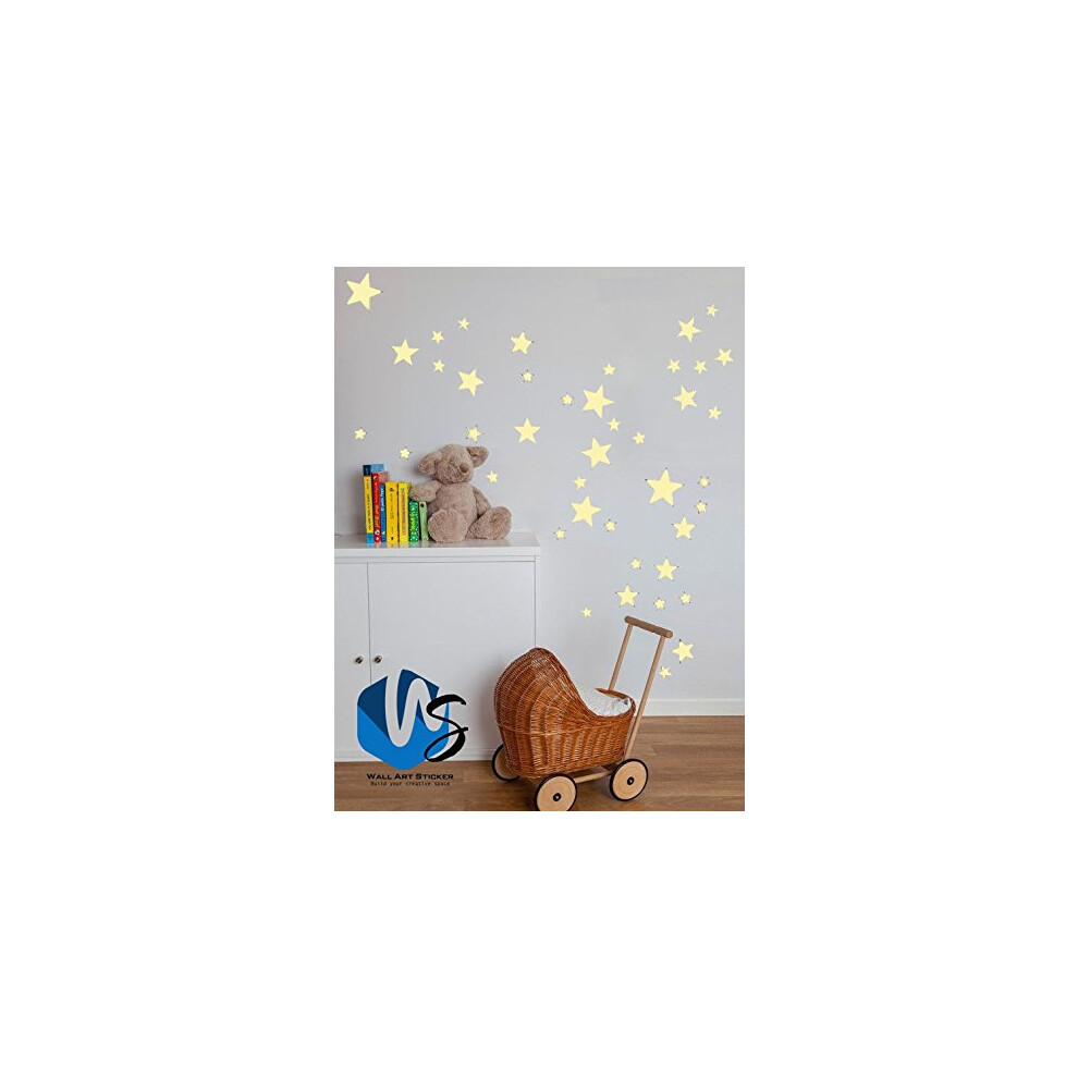 Walldesticker Mixed Size Stars Wall Stickers Kid Decal Art Nursery Bedroom Vinyl Decoration (55 Mixed Size Star, Beige)