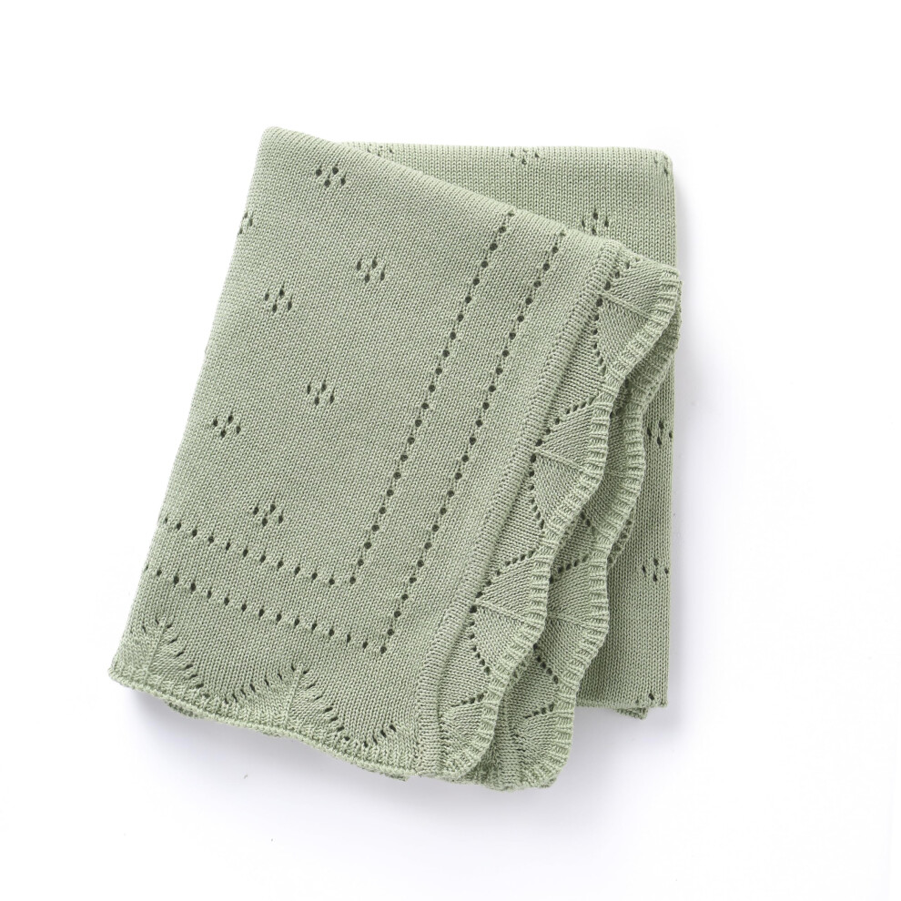 Cellular Blanket Baby 100% Luxury Cotton Soft & Cozy For Boy Girl Newborns Swaddle,Nursery,Pram,Cot, 100X80cm Green Loyfoky