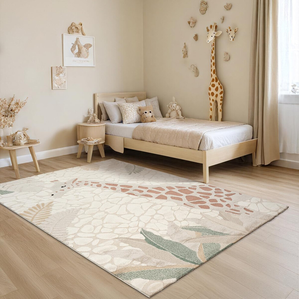 The Carpet Jungle Kids - Rug For Children's Room, Kids' Rug, 3D Effect, Easy To Care For, Durable, Giraffe, 140 X 200 Cm