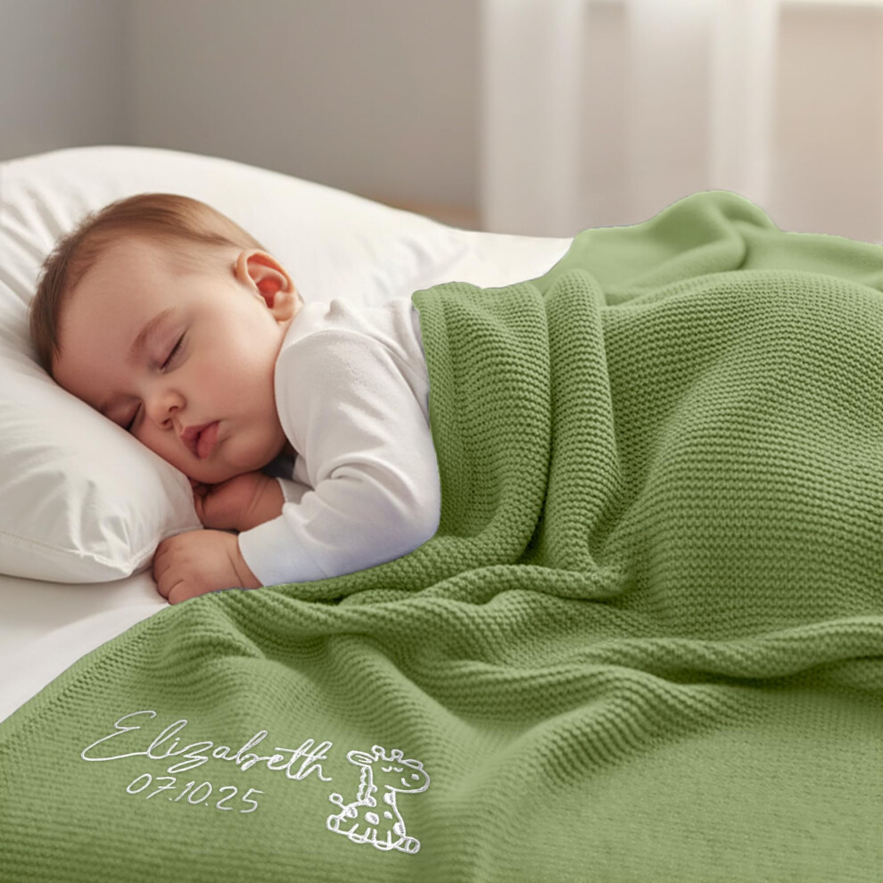 Custom Knit Blanket With Name For Baby Boys Girls, 100% Cotton Personalised Embroidered Blanket For Newborn, 80X100cm Customised Blanket For Stepdiy