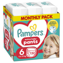Pampers Pants Diapers Size 6 (14-19kg), 132 Pieces Diapers with Pocket Stop & Protect Anti Leaking Back