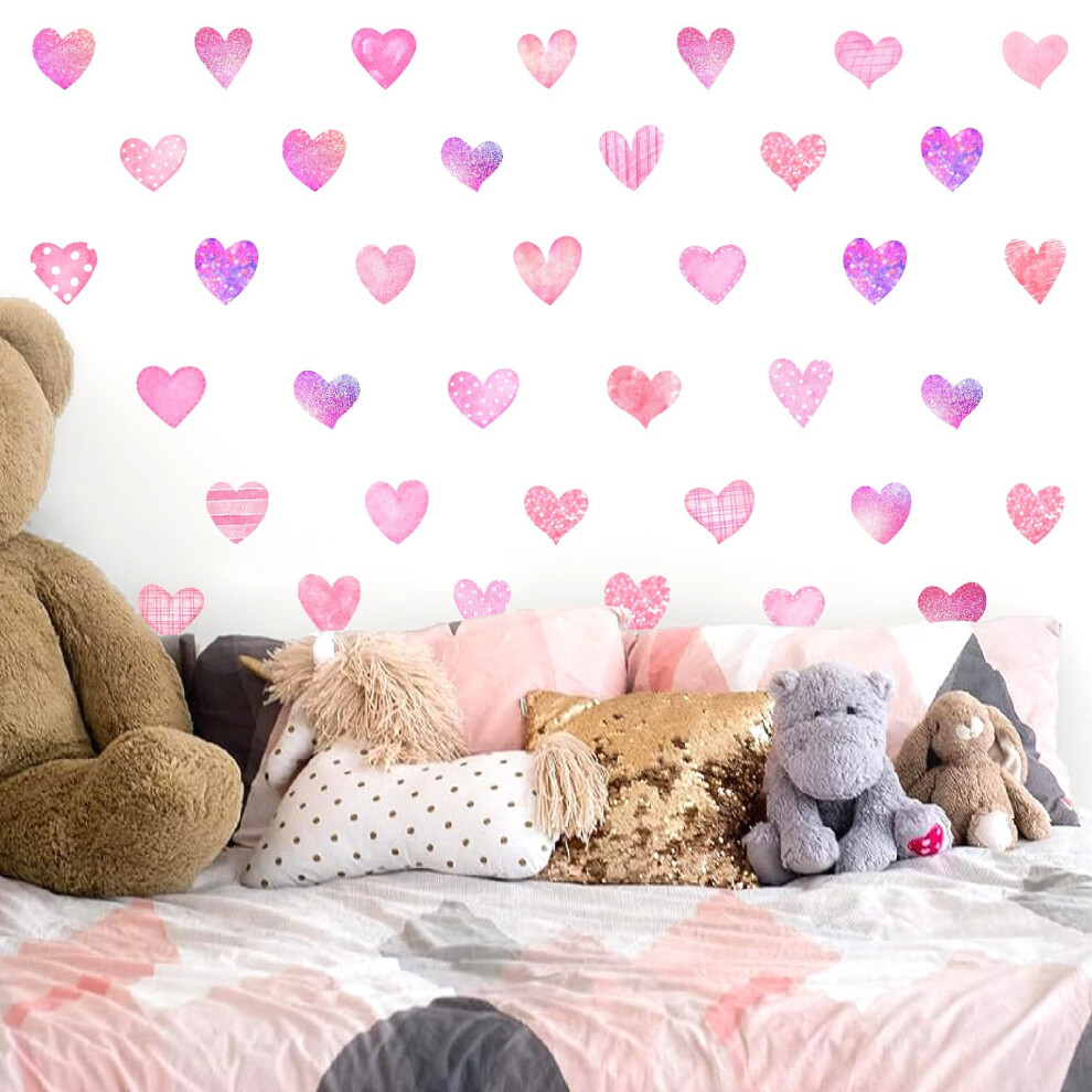 Cute Heart Wall Stickers, Watercolor Fabric Heart Wall Decals, 3 Sheets Of 8.2X11.8 Inch Hearts, Peel & Stick, Removable, Ideal For Girls Pink Mositu